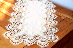 2 Pcs lacy rayon tablecloth center table beige 66 x 36 cm