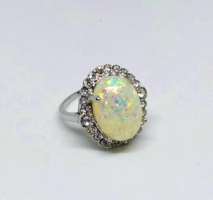 925-S sterling silver ring (sf), with white synthetic fire opal crystal size: usa 8, eu 57 (188)