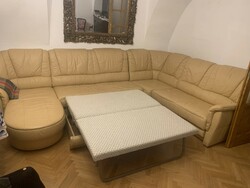 320x220 bézs marhabőr sarok kanapé ággyal ágynemű tartóval