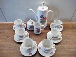 Complete porcelain coffee set with Alföldi carnation pattern