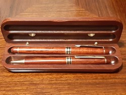 Rosewood pen holder, ballpoint pen and fountain pen