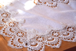 Lace artificial silk tablecloth center table beige 86 x 83 cm