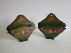 2 pcs painted folk flower motif kitchen wall wooden holder storage flower pattern