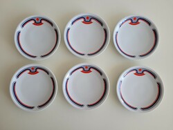 Retro 6 lowland porcelain small dessert plates with red and blue canteen pattern