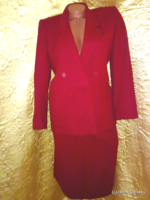 100% finom gyapjú karcsúsító szép tűz piros női kosztüm blézer szoknya menyecske ruha is lehet   M 8