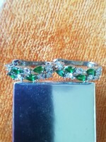 Jelzett 925 sterling ezüst gyönyörű smaragd cirkónia 2 cm hosszú francia kapcsos erős fülbevaló