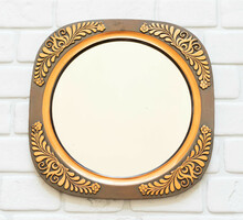 Retro réz / bronz keretes tükör magyaros mintával - ötvösművész - fémműves iparművész dekor