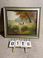 XIX. század végi festmény, olaj, fán, 67 x 54 cm-es, kutyák.