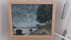 (K) Borús idő a Dunán festmény 56x47 cm kerettel