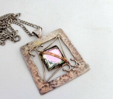 Silver gilded hammered design pendant + chain