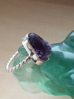 Raw amethyst 925 sterling silver ring size 57