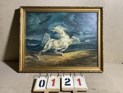 Luttak Mihály oil, canvas, painting, wild horse, 80 x 60 cm
