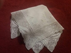 Old decorative handkerchief with butterfly and lace trim