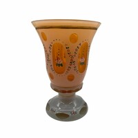 Biedermeier virágos narancs-fehér talpas pohár M01292
