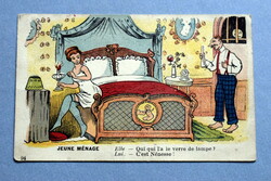 Old humorous naughty postcard - in bedroom