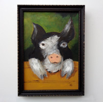Piglet - original acrylic painting in a frame (contemporary painter/graphic artist Ágnes Laczó)