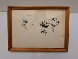 Signed Hincz Gyula Ink Drawing 2.