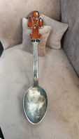 Antique silver dachshund teaspoon with fire enamel decoration