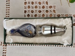 Muránói palack dugó üveg fejdísszel, hibátlan eredeti dobozával