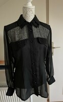 Pretty Casual Black Blouse Top With Beaded Collar Size 38