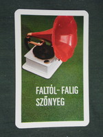 Card calendar, röltex textile haberdashery carpet shops, Budapest, gramophone, 1976, (2)
