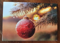 Karácsonyi képeslap postatiszta üdvözlőlap üdvözlőkártya levelezőlap gömb mintával