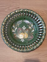 Hand-painted ceramic folk deep plate with an openwork pattern 31 cm