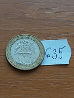 Chile 100 pesos 2012 so santiago mint, bimetal, mapuche 635