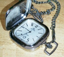 Helvetia steel case Swiss pocket watch with quartz movement, in faulty condition