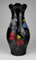 1P762 old marked large hand painted black glass vase kunstglas 30 cm