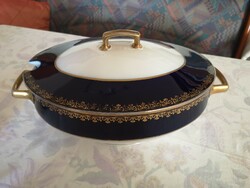 Beautiful antique cobalt/gold oval soup bowl with lid mz austria/altwien