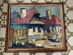 Houses - oil on cardboard - marked mo - private collection