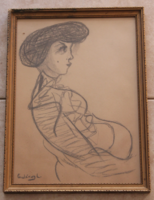 With Gulácsy's signature - female portrait