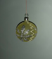 Old milk glass ball Christmas tree ornament with yellow glitter decoration