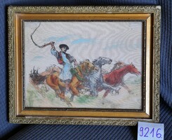 For sale: the watercolor shown in the pictures with a glazed frame, unknown artist, with horses with foals 23x30 cm