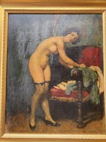 Mihály Mihálovits: female nude in black stockings