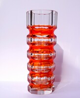 Ritka régi VEB Glaswerke Schmiedefeld német nyolcszögletű fazettált kristály váza 1960-70-es évek