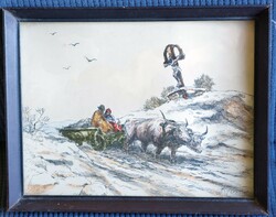 For sale is the watercolor shown in the pictures with a glazed frame, unknown artist, 27x34 cm