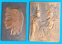 2 copper relief female portraits, Cleopatra goddesses on the theme of ancient Egypt