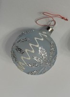 Régi tejüveg gömb karácsonyfa dísz kék - csillámos díszítéssel