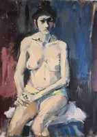 István Püspöky, seated female nude! Oil/wood, size 69x50cm