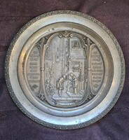 Pewter baroque scene, beautifully crafted bowl size: 25 cm.