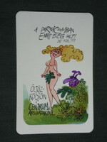 Kártyanaptár, Centrum áruház, grafikai rajzos,humoros, erotikus női modell, 1977 ,   (2)