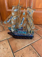 Large cloisonne gilded sailing ship model