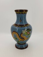 Kínai sárkányos rekeszzománc váza, 18,5 cm