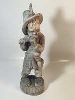 Antik Fa Szobor - Kalapos Furulyázò Fiú 40cm