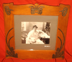 Beautiful large art nouveau picture frame with the photo of photographer József Kossak