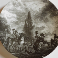 Decorative plate with an old hunting scene engraving 27.5 Cm