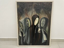 Schwer Lajos szürrealista olaj festmény kép nők síratók