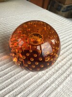 Muranói, vagy cseh csodás üveg levélnehezék - narancs, vagy óarany a fénytől függően (M128)